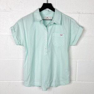 Vineyard Vines‎ Womens Size 8 Mint Green Gingham Short Sleeve Shirt
